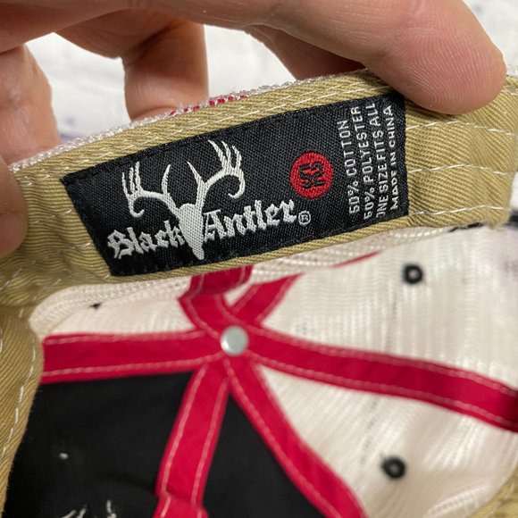 Black Antler Distressed Hat Cap Strap Back Brown Black White Mesh Embroidered - Picture 8 of 11